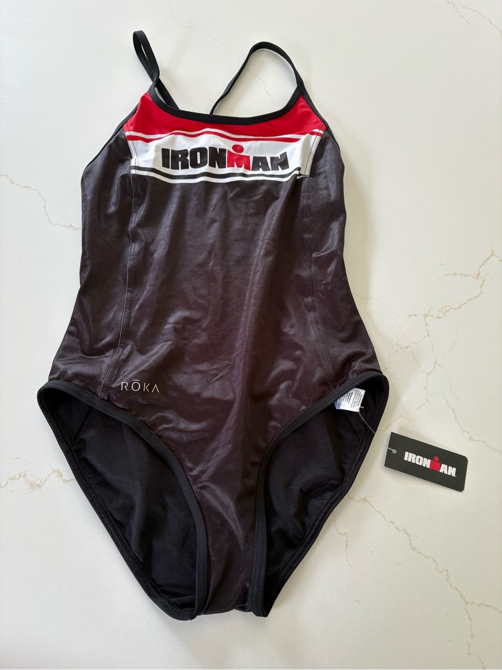 NWT ROKA One Piece Swimsuit Sz 32 Black/Red Ironman triathlon training suit